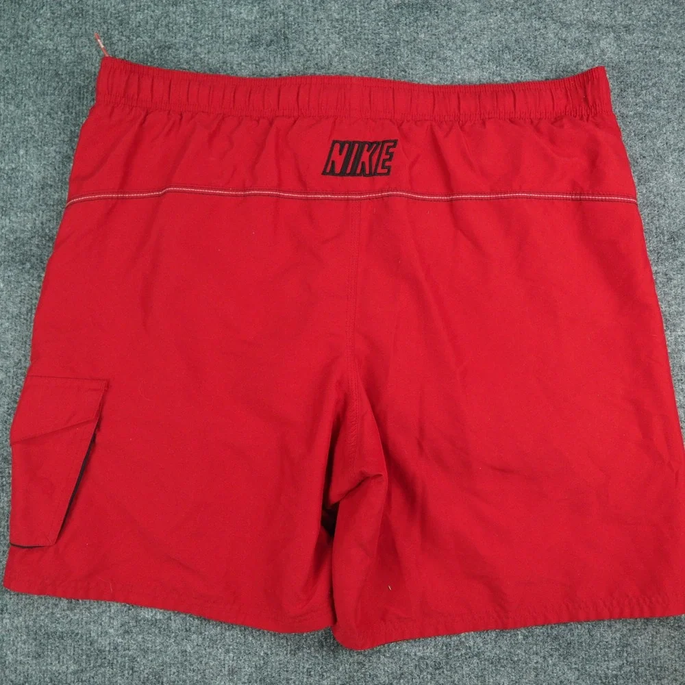 Nike Swim Shorts Mens Large Red Solid Mesh Lined Cargo Pocket Athletic Beach